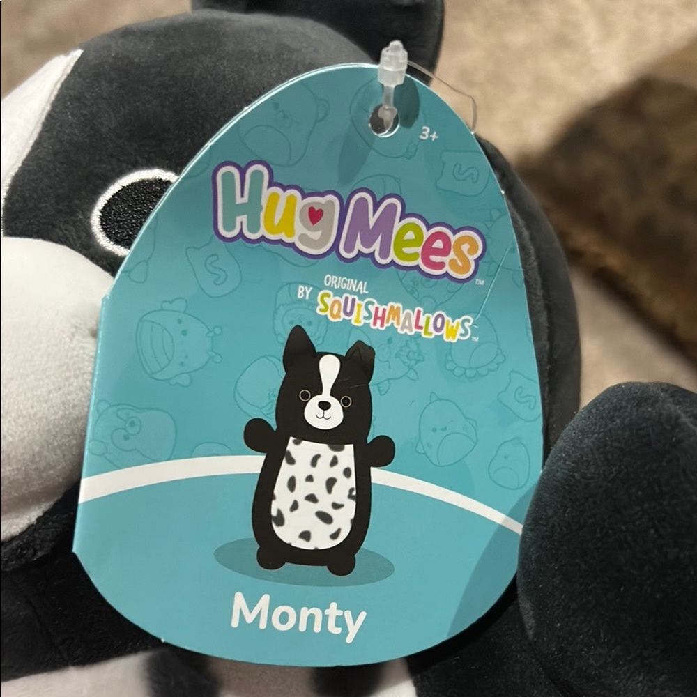 NWT Hug Mees by Squishmallows Monty Black and White Dog Plush Toy - Picture 3 of 4